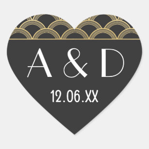 Gatsby Art Deco Heart Stickers Label 1920s Gold