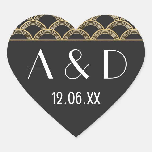 Gatsby Art Deco Heart Stickers Label 1920s Gold (Front)