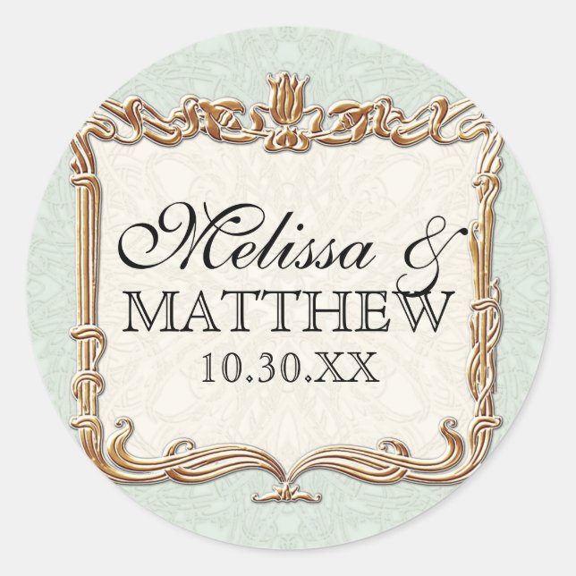 Gatsby Art Deco Nouveau Lace Faux Gold Tulip Classic Round Sticker (Front)