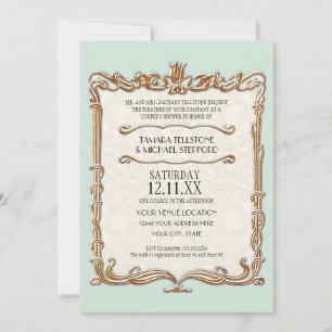 Gatsby Art Deco Nouveau Lace Faux Gold Tulip Invitation