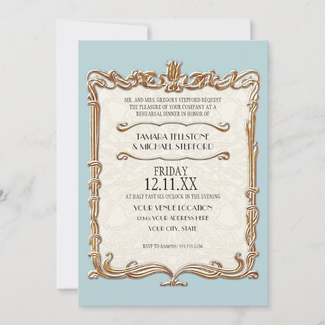 Gatsby Art Deco Nouveau Lace Faux Gold Tulip Invitation (Front)