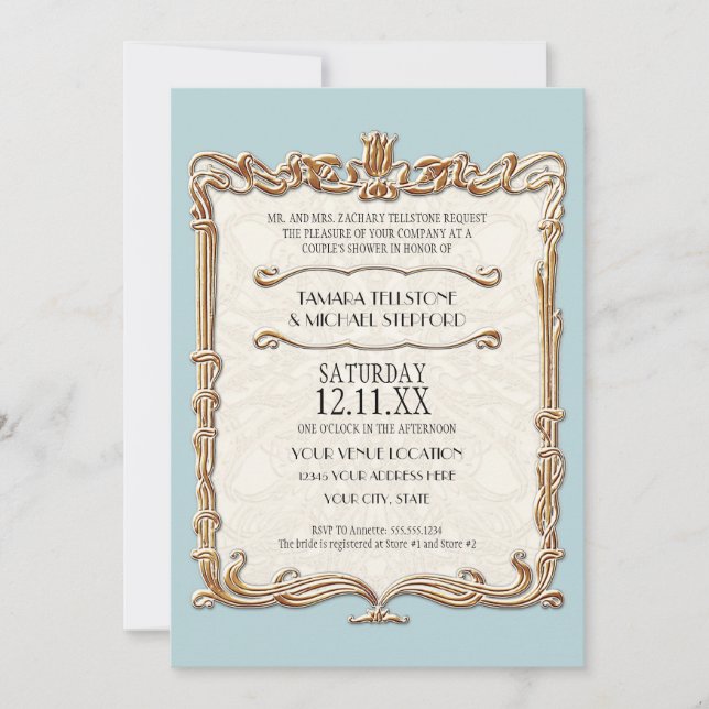 Gatsby Art Deco Nouveau Lace Faux Gold Tulip Invitation (Front)