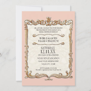 Gatsby Art Deco Nouveau Lace Faux Gold Tulip Invitation