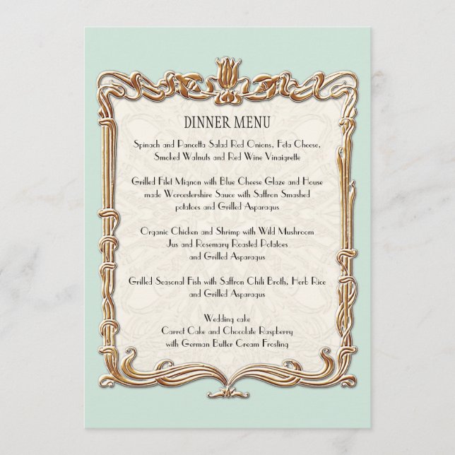 Gatsby Art Deco Nouveau Lace Faux Gold Tulip Menu (Front)