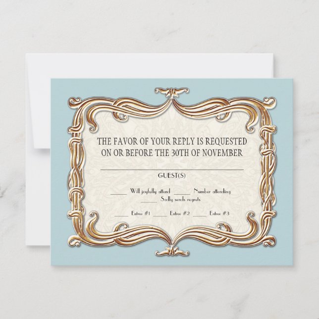 Gatsby Art Deco Nouveau Lace Faux Gold Tulip RSVP Card (Front)