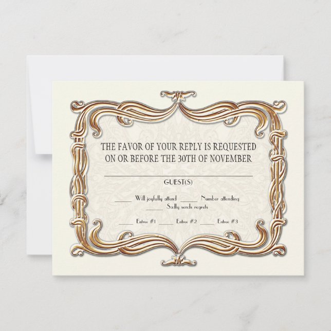 Gatsby Art Deco Nouveau Lace Faux Gold Tulip RSVP Card (Front)