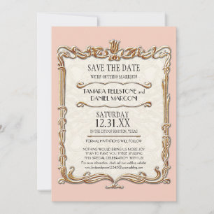 Gatsby Art Deco Nouveau Lace Faux Gold Tulip Save The Date