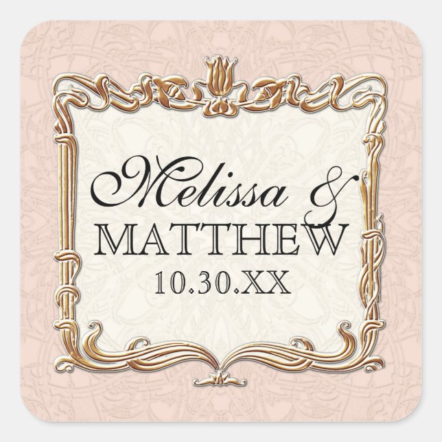 Gatsby Art Deco Nouveau Lace Faux Gold Tulip Square Sticker (Front)