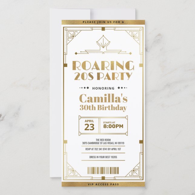 Gatsby Art Deco Roaring 20s Ticket Invitation (Front)