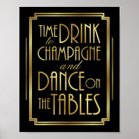 Gatsby Art Deco TIME TO DRINK CHAMPAGNE Sign Print