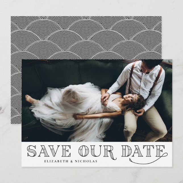 Gatsby Art Deco Typography Black Save the Date (Front/Back)