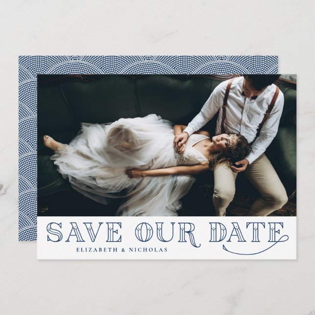 Gatsby Art Deco Typography Blue Save the Date (Front/Back)