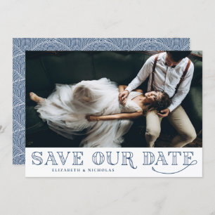 Gatsby Art Deco Typography Blue Save the Date