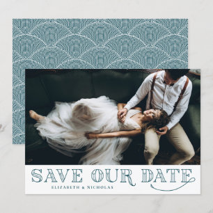 Gatsby Art Deco Typography Teal Save the Date
