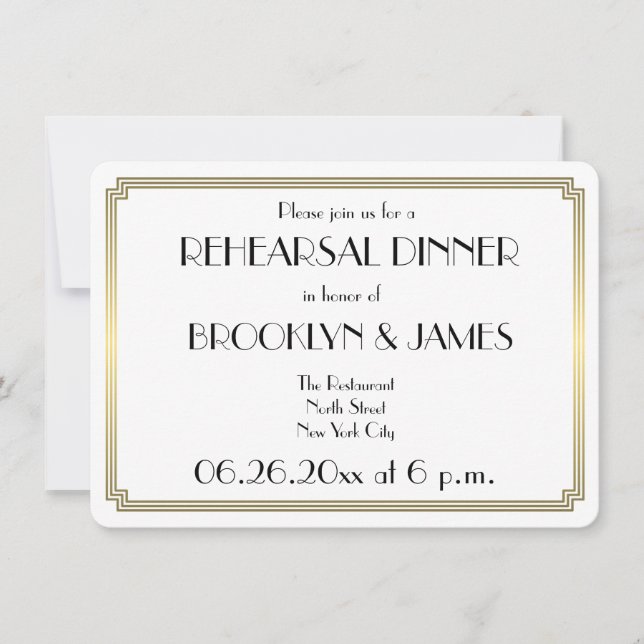 Gatsby Art Deco Wedding Rehearsal Invitation Round (Front)