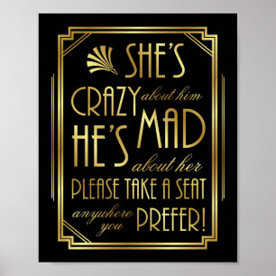 Gatsby Art Deco WEDDING SEAT Sign Print