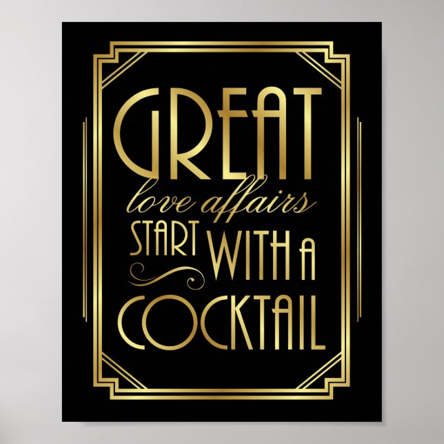 Gatsby Art Deco Wedding Sign Print COCKTAIL Quote (Front)