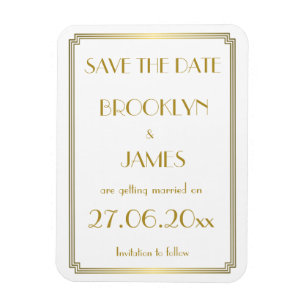 Gatsby Art Deco White Wedding Save The Date Magnet