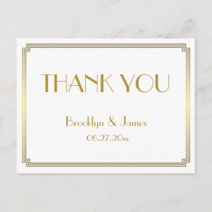 Gatsby Art Deco White Wedding Thank You Postcards