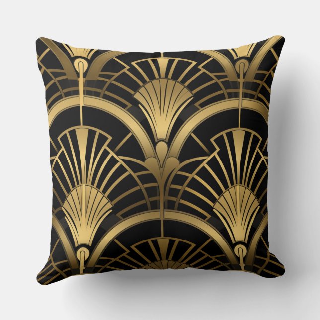 Gatsby - Black and Gold Art Deco Cushion (Back)