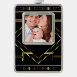 gatsby black and gold geometric pattern art deco silver plated framed ornament