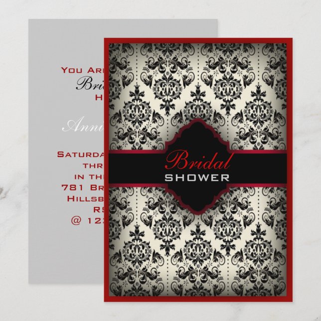 Gatsby black white damask paris bridal Shower Invitation (Front/Back)