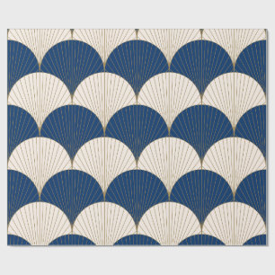 Gatsby Fan Navy Blue Gold Art Deco Geometric Lux Wrapping Paper