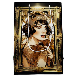 Gatsby flapper girl brunette 1920's theme party medium gift bag