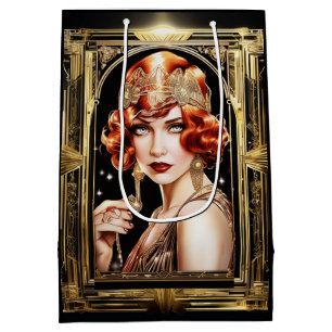 Gatsby flapper girl redhead 1920's party medium gift bag