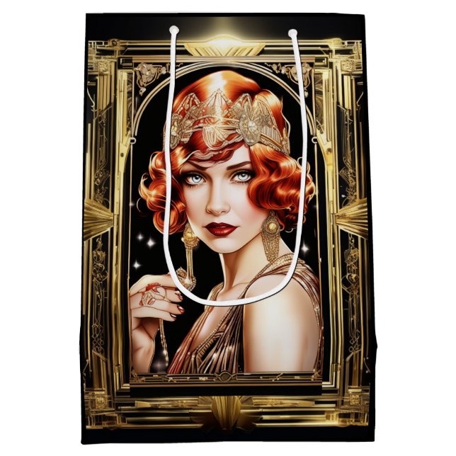Gatsby flapper girl redhead 1920's party medium gift bag (Back)