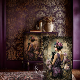 Gatsby Flapper Lady Cat Vintage Decoupage Print Tissue Paper