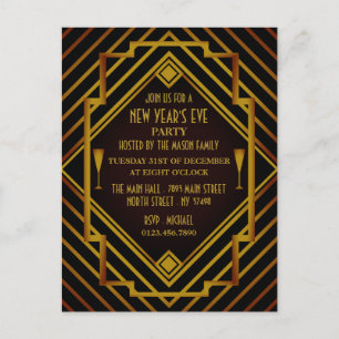 Gatsby Gold 1920's New Year Party Invitation Postcard