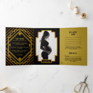 Gatsby Gold 2020's Baby Shower Suite Tri-Fold Invitation