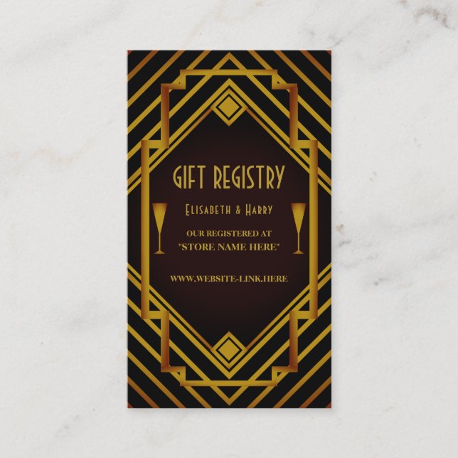 Gatsby Gold 2020's Wedding Gift Registry Enclosure Card (Front)