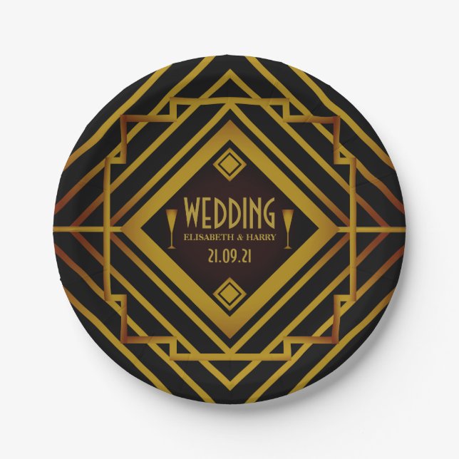 Gatsby Gold 2020's Wedding Paper Plate (Front)