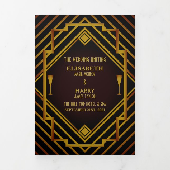 Gatsby Gold 2020's Wedding Program Tri-Fold Programme (Cover)
