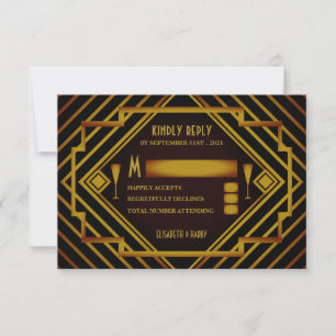 Gatsby Gold 2020's Wedding RSVP Card