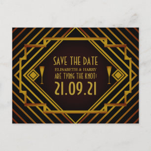 Gatsby Gold 2020's Wedding Save The Date Announcement Postcard