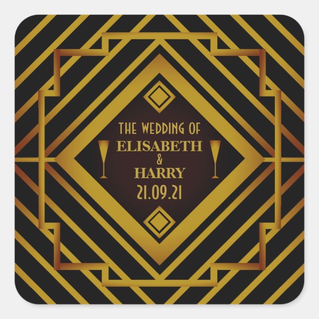 Gatsby Gold 2020's Wedding Square Sticker (Front)