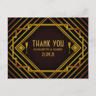 Gatsby Gold 2020's Wedding Thank You Postcard