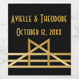 Gatsby Gold & Black Art Deco Wedding Party Wine Label