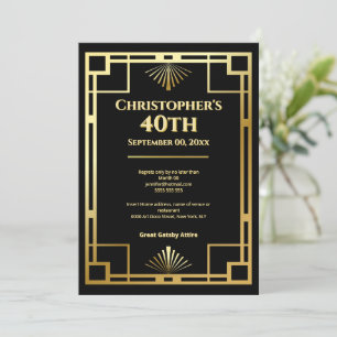 Gatsby Moody Art Deco 40th Birthday Party Invitation