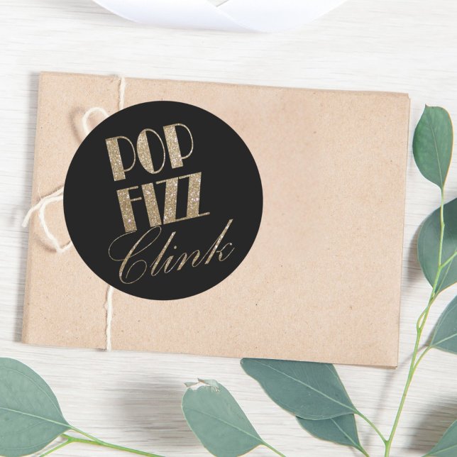 Gatsby party Gold and Black Pop Fizz Clink Classic Round Sticker (Gatsby party Gold and Black Pop Fizz Clink Classic Round Sticker)