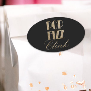 Gatsby party Gold and Black Pop Fizz Clink Oval Sticker
