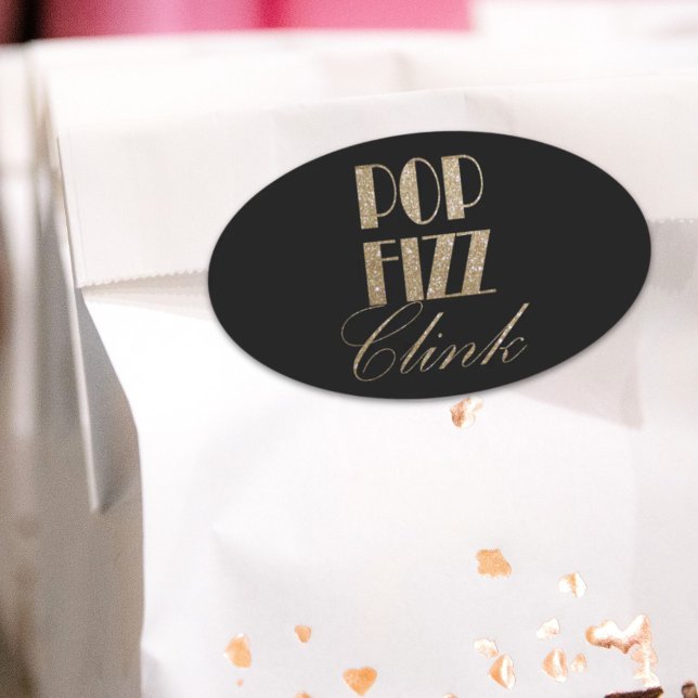 Gatsby party Gold and Black Pop Fizz Clink Oval Sticker (Gatsby party Gold and Black Pop Fizz Clink Oval Sticker)
