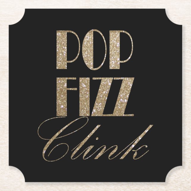 Gatsby party Gold and Black Pop Fizz Clink Paper Coaster (Front)