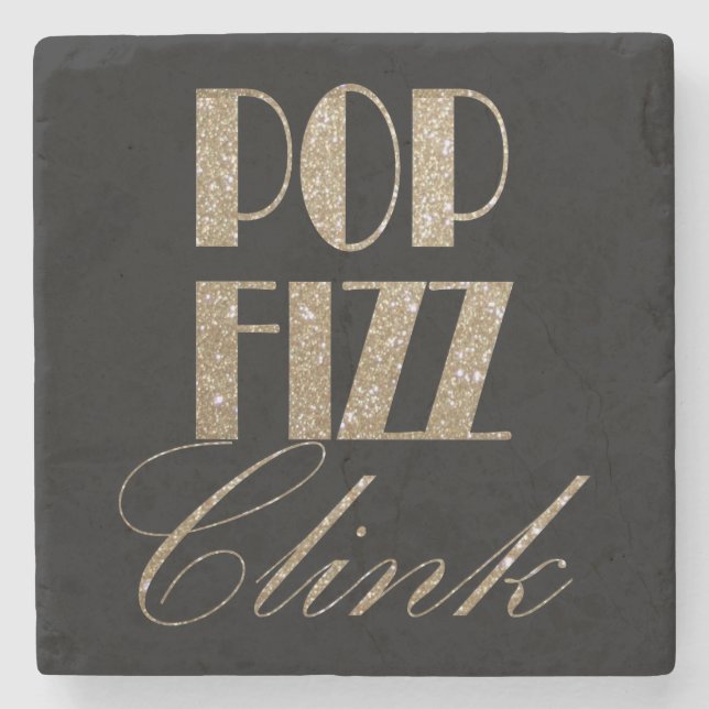 Gatsby party Gold and Black Pop Fizz Clink Stone Coaster (Front)