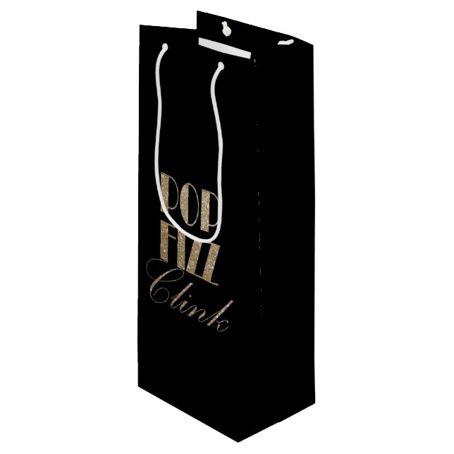 Gatsby party Gold and Black Pop Fizz Clink Wine Gift Bag (Front Angled)