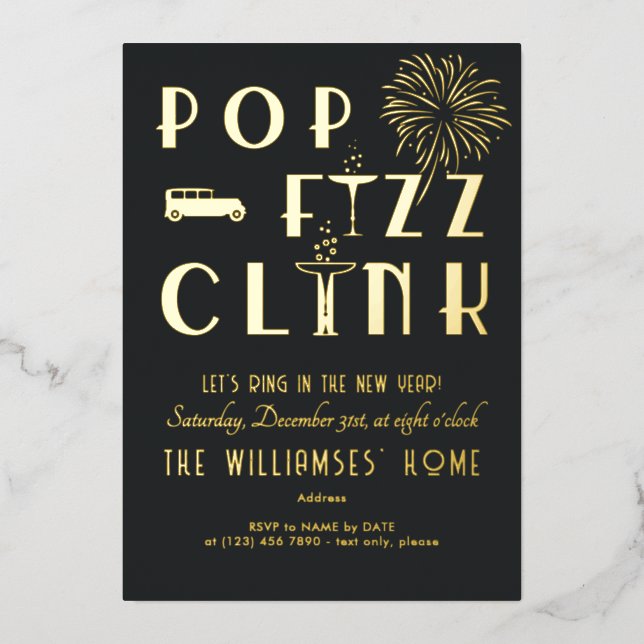 Gatsby Pop Fizz Clink Art Deco New Years Eve Party (Front)
