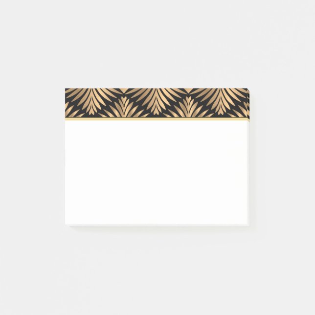 Gatsby Retro Art Deco Black Gold Floral Damask Post-it Notes (Front)